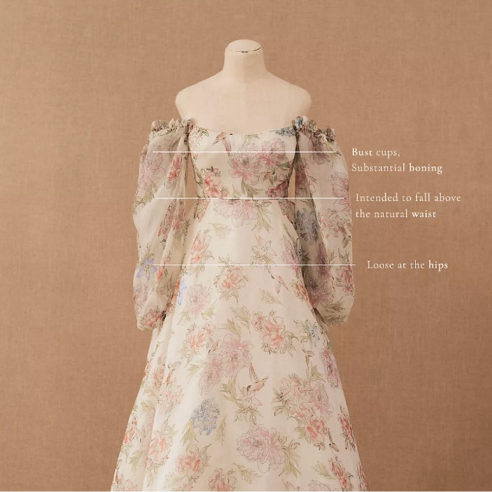BHLDN Floral Off-Shoulder Wedding Dress - Cream and Pink